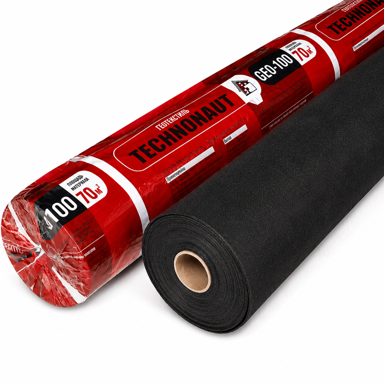 Геотекстиль TECHNOHAUT GEO-100, 100 Г/М, светостабилизированное, окраш., 70м2, 1,6 ТУ Черный 1,6м
